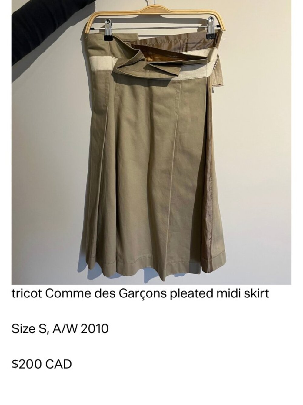 Tricot Comme des Garcons AW2010 Beige Belted Pleated Midi Skirt S